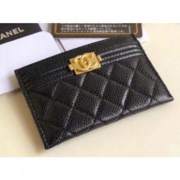 Chanel Pearl Caviar Leather Boy Card Holder Black 2018 AQ01013 Chanel Pearl Caviar Leather Boy Card Holder Black 2018 AQ01013