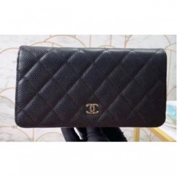 Chanel Classic Long Bi-fold Wallet 31566 Grained Calfskin Black AQ01974