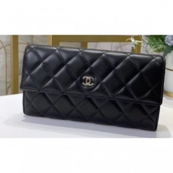 Chanel Classic Long Flap Wallet 31502 Lambskin Black AQ03691 Chanel Classic Long Flap Wallet 31502 Lambskin Black AQ03691