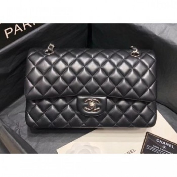 Chanel original quality Medium Classic Flap Bag 1112 black in sheepskin with silver Hardware AQ02233 Chanel original quality Medium Classic Flap Bag 1112 black in sheepskin with silver Hardware AQ02233