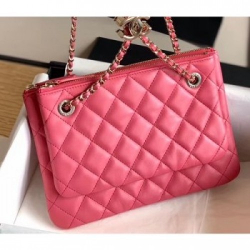 Chanel Shiny Lambskin Double Clutch with Chain Small Bag AP1073 Dark Pink 2020 AQ04379 Chanel Shiny Lambskin Double Clutch with Chain Small Bag AP1073 Dark Pink 2020 AQ04379