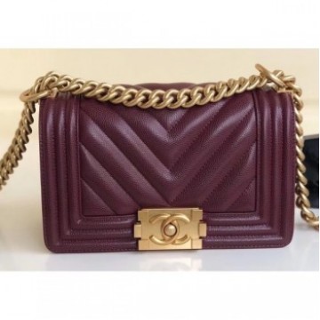 Chanel Caviar Leather Chevron Boy Flap Small Bag Burgundy/Gold AQ02899 Chanel Caviar Leather Chevron Boy Flap Small Bag Burgundy/Gold AQ02899