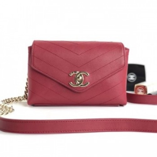 Chanel Calfskin Chevron Small Waist/Shoulder Bag A57592 Red 2019 AQ00667