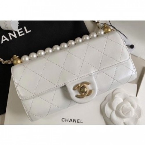 Chanel Logo Chain Pearl Clutch with Chain Bag AP1001 White 2020 AQ02821 Chanel Logo Chain Pearl Clutch with Chain Bag AP1001 White 2020 AQ02821