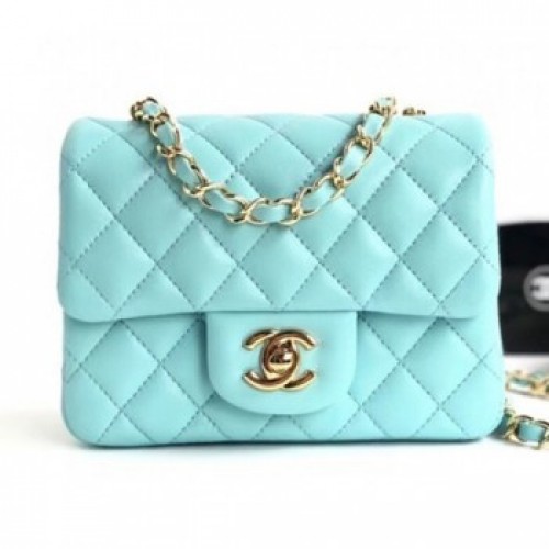 Chanel Lambskin Mini Classic Flap Bag A01115 Light Blue With Gold Hardware AQ02519