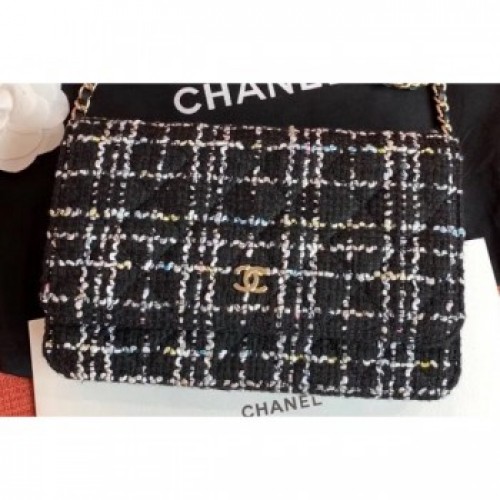 Chanel Cotton Tweed Classic Wallet On Chain WOC Bag A33814 Black 2019 AQ00505 Chanel Cotton Tweed Classic Wallet On Chain WOC Bag A33814 Black 2019 AQ00505