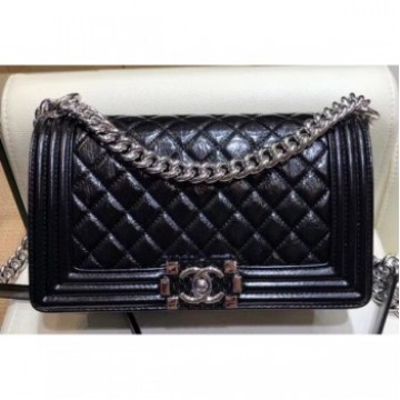 Chanel Medium Metallic Crumpled Waxy Leather Resin Boy Flap Shoulder Bag Black AQ03754 Chanel Medium Metallic Crumpled Waxy Leather Resin Boy Flap Shoulder Bag Black AQ03754