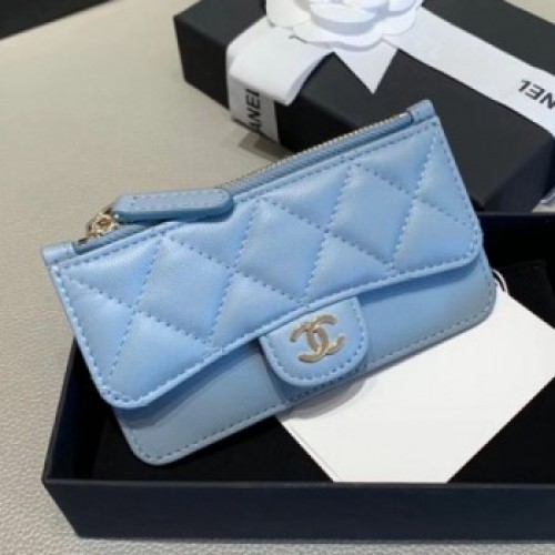 Chanel Quilted Lambskin Zipped Classic Card Holder AP0767 Blue 2019 Collection AQ01946 Chanel Quilted Lambskin Zipped Classic Card Holder AP0767 Blue 2019 Collection AQ01946