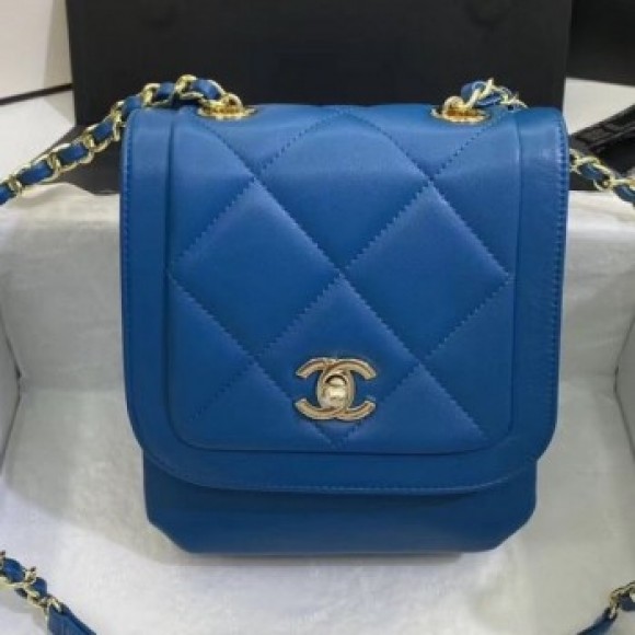 Chanel Quilted Lambskin Vertical Flap Bag AS1895 Blue 2020 Collection AQ00703 Chanel Quilted Lambskin Vertical Flap Bag AS1895 Blue 2020 Collection AQ00703