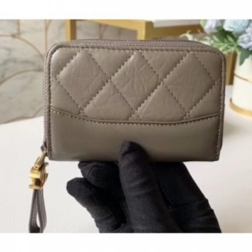 Chanel Aged Calfskin Gabrielle Zipped Coin Purse A84404 Gray AQ00539