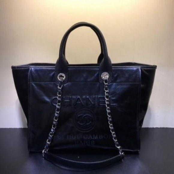 Chanel Deauville Vintage Waxed Calfskin Medium Shopping Bag Black 2019 Collection AQ01492 Chanel Deauville Vintage Waxed Calfskin Medium Shopping Bag Black 2019 Collection AQ01492