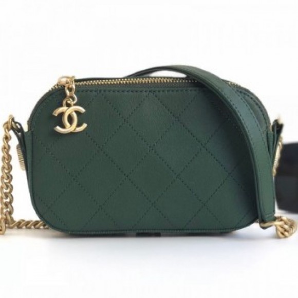 Chanel Quilted Calfskin Button Side Camera Case Bag A57574 Green 2019 Collection AQ02190 Chanel Quilted Calfskin Button Side Camera Case Bag A57574 Green 2019 Collection AQ02190