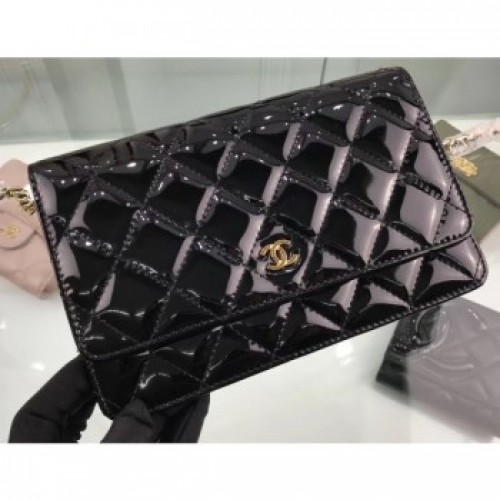 Chanel Wallet On Chain WOC Bag in Patent Leather Black/Gold AQ03815