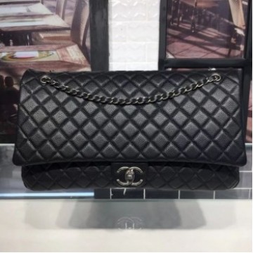 Chanel Quilted Calfskin Maxi Classic Flap Boarding Bag A91169 Black/Silver 2020 Collection AQ03934 Chanel Quilted Calfskin Maxi Classic Flap Boarding Bag A91169 Black/Silver 2020 Collection AQ03934