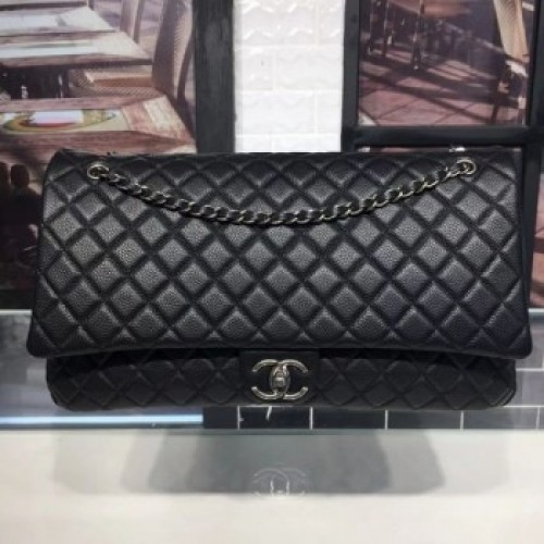 Chanel Quilted Calfskin Maxi Classic Flap Boarding Bag A91169 Black/Silver 2020 Collection AQ03934 Chanel Quilted Calfskin Maxi Classic Flap Boarding Bag A91169 Black/Silver 2020 Collection AQ03934