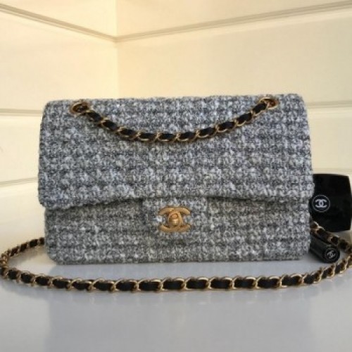 Chanel Lurex Tweed Medium Flap Bag Gray 2019 Collection AQ03163