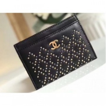 Chanel Studded Card Holder Black AQ01395