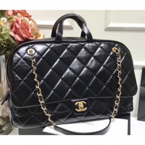 Chanel Waxy Calfskin Flap Bowling Luggage Bag Black 2019 AQ02586 Chanel Waxy Calfskin Flap Bowling Luggage Bag Black 2019 AQ02586