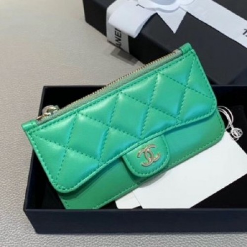 Chanel Quilted Lambskin Zipped Classic Card Holder AP0767 Green 2019 Collection AQ04395 Chanel Quilted Lambskin Zipped Classic Card Holder AP0767 Green 2019 Collection AQ04395