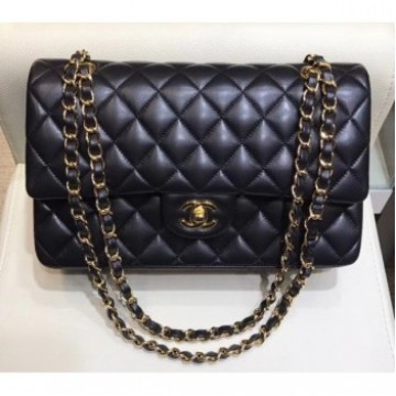 Chanel Lambskin Classic Flap Medium Bag A01112 Black with Gold Hardware 2018 AQ04367