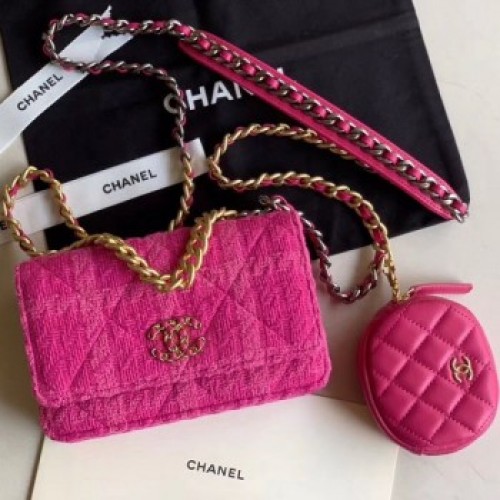 Chanel 19 Tweed Wallet on Chain WOC and Coin Purse AP0985 Pink 2019 Collection AQ03507 Chanel 19 Tweed Wallet on Chain WOC and Coin Purse AP0985 Pink 2019 Collection AQ03507