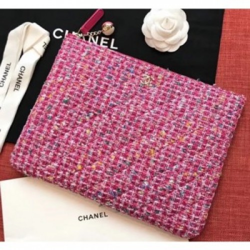 Chanel Cotton Tweed Classic Pouch Clutch Bag A82545 Fuchsia 2019 AQ04153 Chanel Cotton Tweed Classic Pouch Clutch Bag A82545 Fuchsia 2019 AQ04153