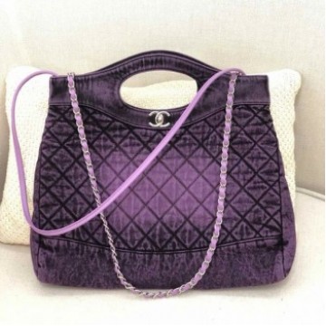 Chanel 31 Denim Medium Shopping Bag AS1407 Purple/Black 2020 Collection AQ02836