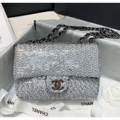 Chanel Sequins &amp; Lambskin Flap Bag AS1448 White 2020 Collection AQ00933
