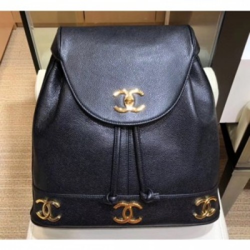Chanel Vintage CC Logo Flap Backpack Bag Black 2019 AQ04250