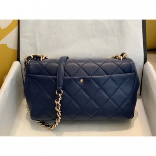 Chanel Quilted Lambskin Large Flap Bag with Resin Chain AS1354 Navy Blue 2019 Collection AQ03764 Chanel Quilted Lambskin Large Flap Bag with Resin Chain AS1354 Navy Blue 2019 Collection AQ03764