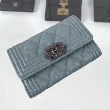 Chanel Grained Leather Small Flap Boy Wallet A80603 Light Green 2019 Collection AQ01842 Chanel Grained Leather Small Flap Boy Wallet A80603 Light Green 2019 Collection AQ01842