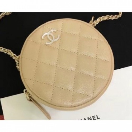 Chanel Iridescent Pearl Caviar Classic Round Clutch with Chain Bag AP0366 Beige 2019 AQ02902