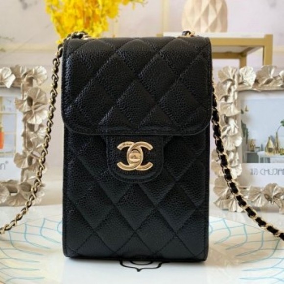 Chanel Quilted Grained Leather Phone Clutch with Chain AP0249 Black 2019 Collection AQ02859 Chanel Quilted Grained Leather Phone Clutch with Chain AP0249 Black 2019 Collection AQ02859