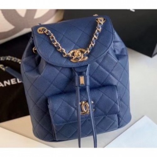 Chanel Caviar Leather Vintage Duma Backpack Bag AS1371 Navy Blue 2020 AQ03956