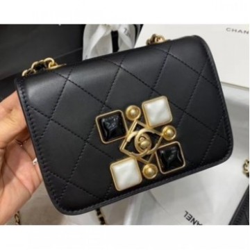 Chanel Crystals Small Chain Flap Bag Black/White 2020 AQ02374