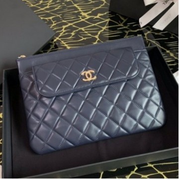 Chanel Quilted Lambskin Flap Case Pouch AP1189 Navy Blue 2020 Collection AQ03119