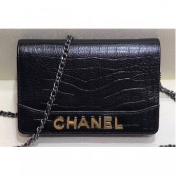 Chanel Crocodile Embossed Calfskin Gabrielle Wallet On Chain WOC Bag Black 2019 AQ02666 Chanel Crocodile Embossed Calfskin Gabrielle Wallet On Chain WOC Bag Black 2019 AQ02666