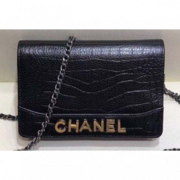 Chanel Crocodile Embossed Calfskin Gabrielle Wallet On Chain WOC Bag Black 2019 AQ02666 Chanel Crocodile Embossed Calfskin Gabrielle Wallet On Chain WOC Bag Black 2019 AQ02666