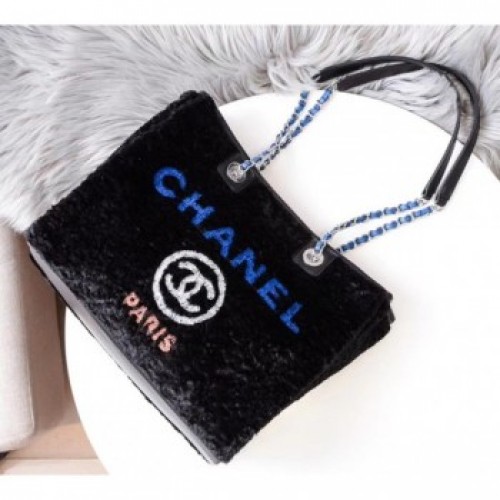Chanel Shearling Deauville Small Shopping Bag Blue 2019 AQ03833 Chanel Shearling Deauville Small Shopping Bag Blue 2019 AQ03833