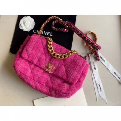 Chanel 19 Tweed Large Flap Bag Rosy AS1161 2019 Collection AQ03587 Chanel 19 Tweed Large Flap Bag Rosy AS1161 2019 Collection AQ03587