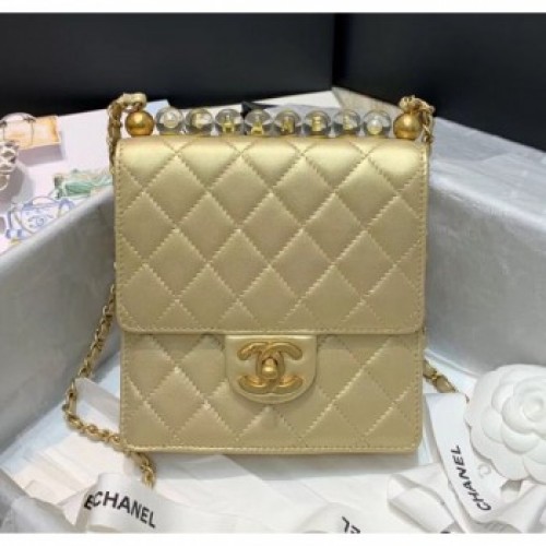Chanel Acrylic Beads Goatskin Mini Falp Bag AS0584 Gold 2020 Collection AQ03749