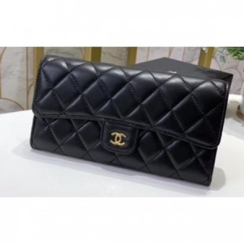 Chanel Classic Long Flap Wallet 30077 Lambskin Black/Gold AQ03242 Chanel Classic Long Flap Wallet 30077 Lambskin Black/Gold AQ03242