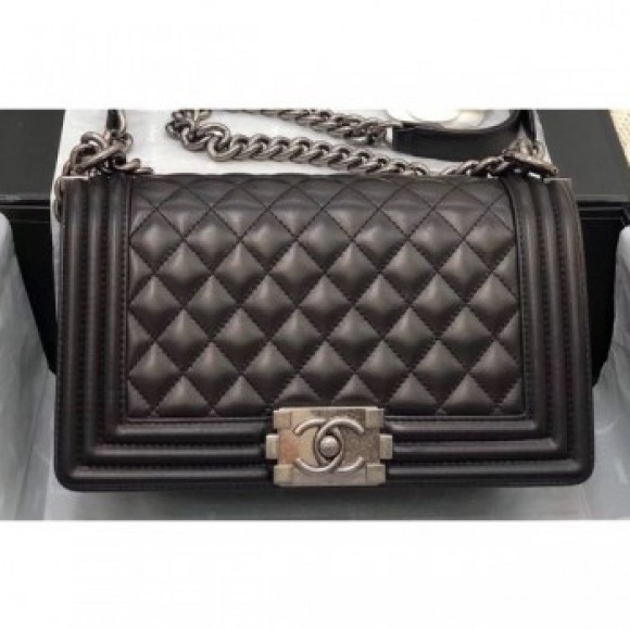 Chanel Lambskin Boy Flap Medium Bag Black/Silver AQ02154 Chanel Lambskin Boy Flap Medium Bag Black/Silver AQ02154