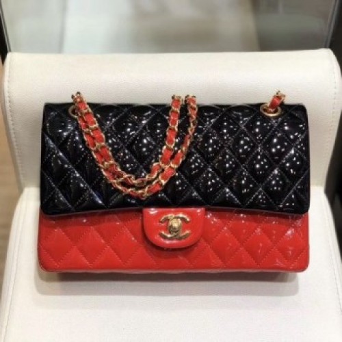 Chanel Quilted Patent Calfskin Medium Classic Flap Bag A01112 Black/Red 2019 Collection AQ01466 Chanel Quilted Patent Calfskin Medium Classic Flap Bag A01112 Black/Red 2019 Collection AQ01466