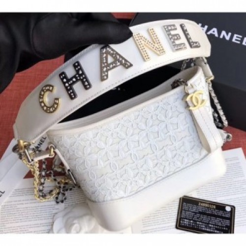 Chanel Logo Handle Lace Gabrielle Small Hobo Bag AS0865 White 2019 AQ04199 Chanel Logo Handle Lace Gabrielle Small Hobo Bag AS0865 White 2019 AQ04199