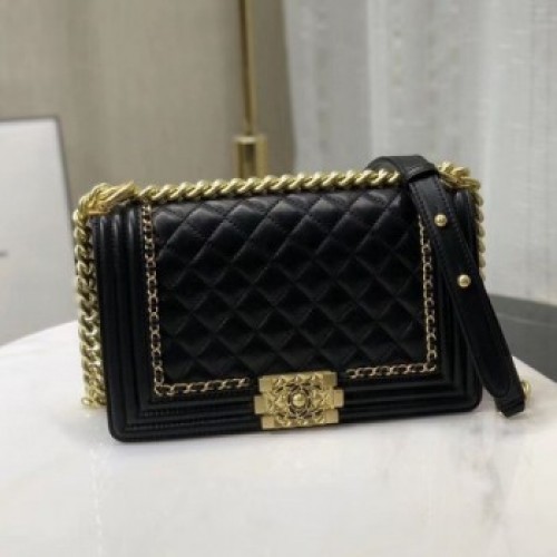 Chanel Quilted Calfskin Chain Medium Boy Flap Bag A67086 Black 2019 Collection AQ01635 Chanel Quilted Calfskin Chain Medium Boy Flap Bag A67086 Black 2019 Collection AQ01635