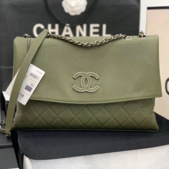 Chanel Quilted Calfskin Triple Flap Bag A8095# Green 2020 Collection AQ04164 Chanel Quilted Calfskin Triple Flap Bag A8095# Green 2020 Collection AQ04164