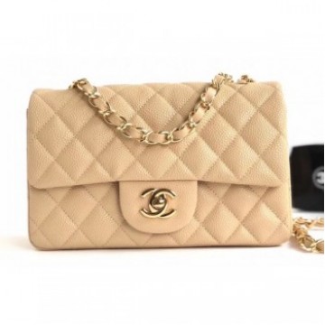Chanel Caviar Leather Small Classic Flap Bag A1116 Beige/Gold AQ01859