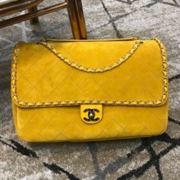 Chanel x Pharrell Oversize Suede Flap Bag Yellow 2019 Collection AQ02073 Chanel x Pharrell Oversize Suede Flap Bag Yellow 2019 Collection AQ02073