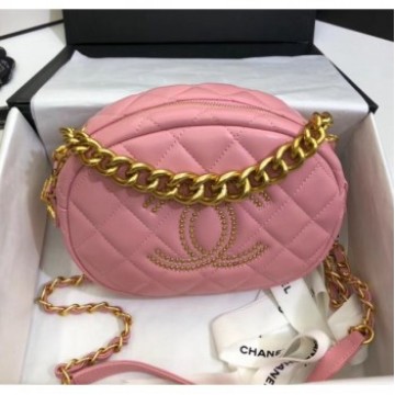 Chanel Lambskin Studs Camera Case Clutch Bag With Chain AS1511 Pink 2020 Collection AQ03293